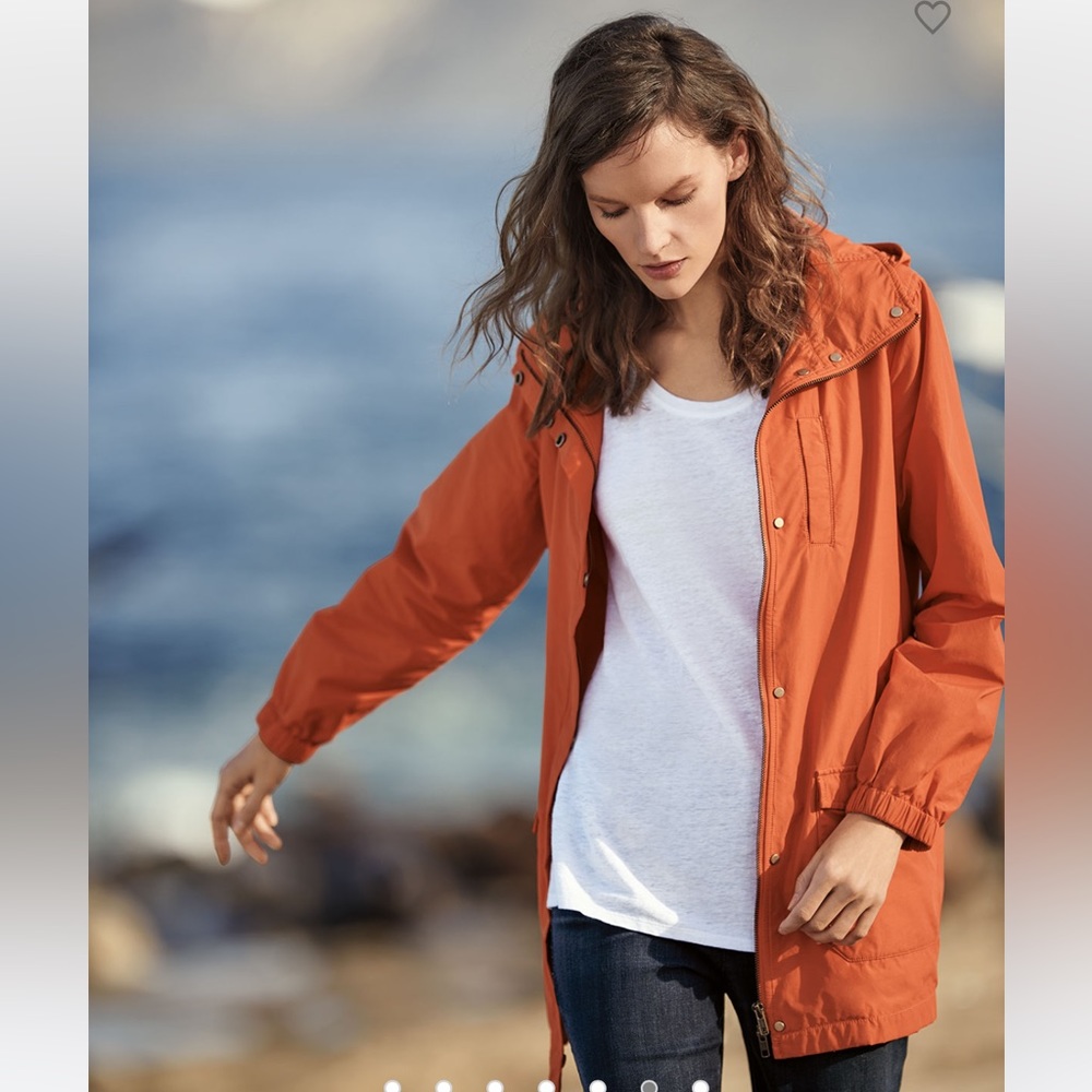 Eileen Fisher Womens Hooded Anorak Jacket Full Zip Orange Size Petite S Lined